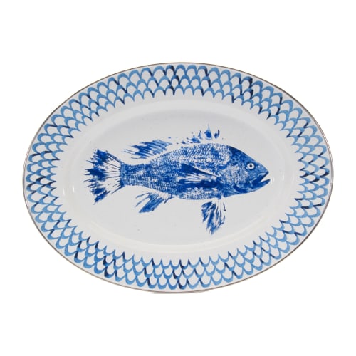 Golden Rabbit Fish Camp Enamelware Collection Oval Platter