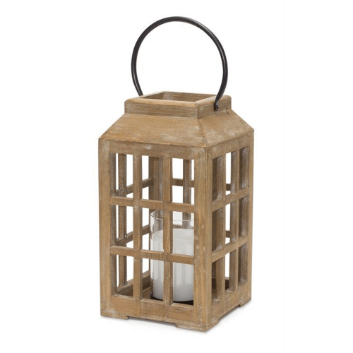 Melrose International Wood Lantern with Metal Handle