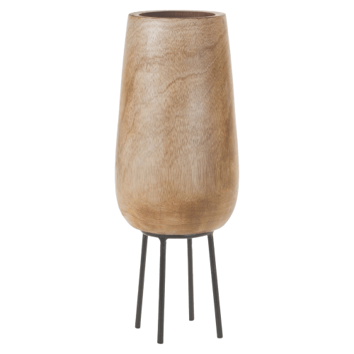 Melrose International Wood Vase with Metal Stand