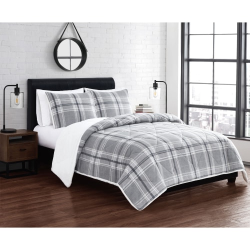 Cannon Cozy Teddy Plaid Grey Comforter Set