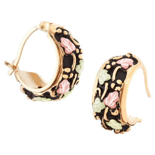 Landstroms Black Hills Gold Black Antiqued Hoop Earrings