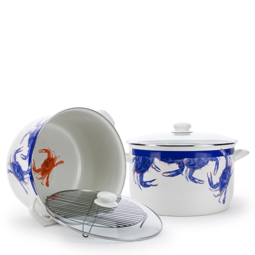 Golden Rabbit Blue Crab Enamelware Collection Stock Pot