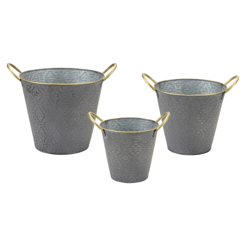 Melrose International Aztec Metal Pail Planters Set of 3