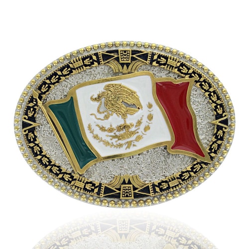 Montana Silversmiths Grand Mexican Flag Attitude Belt Buckle