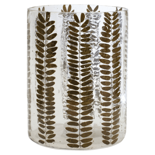 Melrose International Dried Rowan Leaf Glass Candle Holder