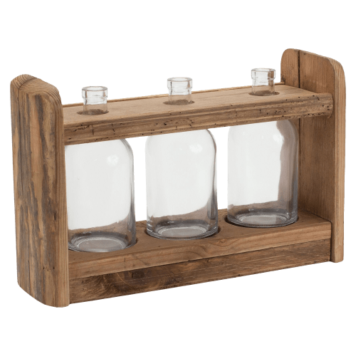 Melrose International Bottle Vases in Wood Stand