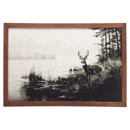 Open Road Brands Deer and Foggy Landscape Framed Wall Art
