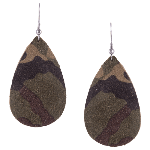 Amanda Blu Green Camo Leather Teardrop Earrings