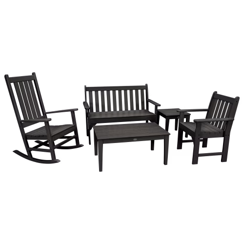 POLYWOOD Vineyard 5-Piece Bench and Rocking Chair Set