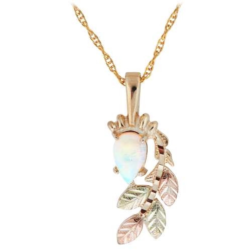 Black Hills Gold Tear-Drop Opal Pendant Necklace