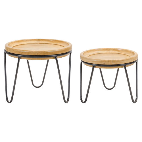 Melrose International Natural Wood Pedestal Trays Set of 2