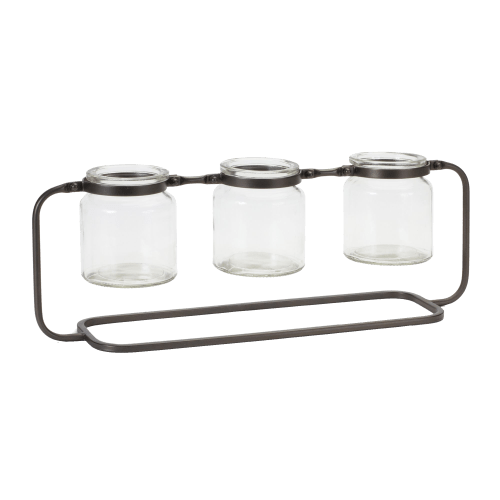 Melrose International Glass Bottle Vases in Iron Stand