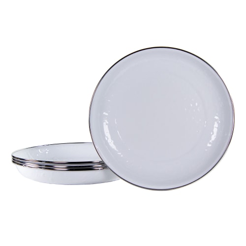 Golden Rabbit Solid White Enamelware 4-Piece Pasta Plate Set