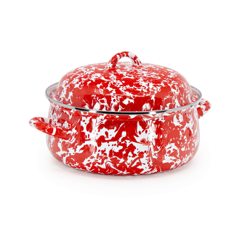 Golden Rabbit Red Swirl Enamelware Dutch Oven