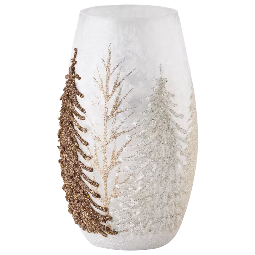 Stony Creek Small Lighted Glass Vase with Glitter Trees