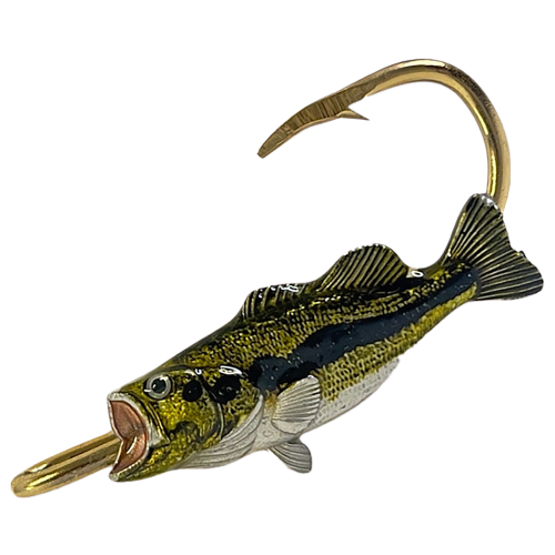 Hookits Black Bass Fishing Hook Hat Pin Clip