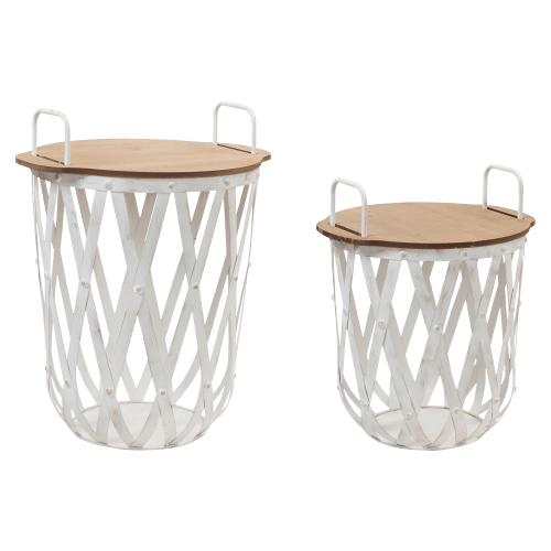 Melrose International Metal and Wood Side Basket Tables Set of 2