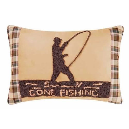 C&F Home Gone Fishing Plaid Border Throw Pillow