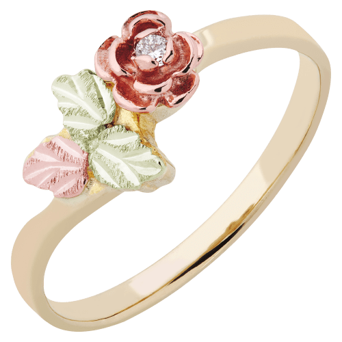 Landstrom's Black Hills Gold Rose Ring with Diamond for Ladies