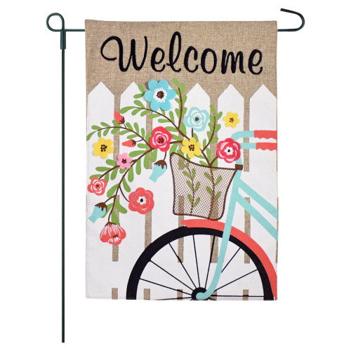 JEC Home Goods Flower Bike Burlap 2-Sided Garden Flag