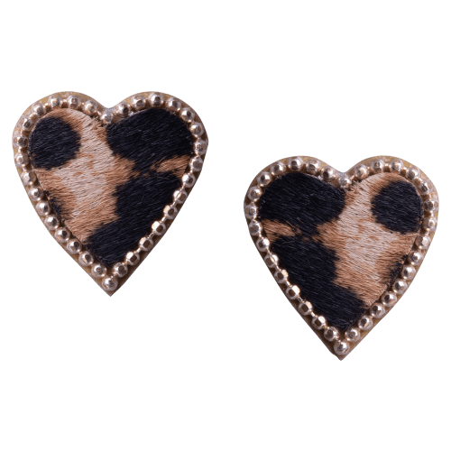 Amanda Blu Leather Leopard Heart Stud Earrings