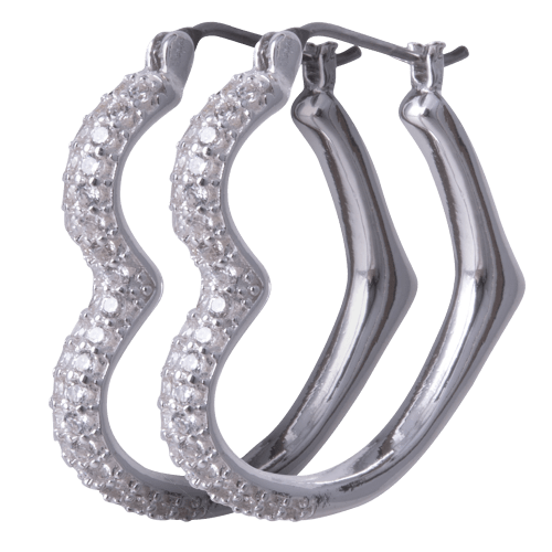Amanda Blu Cubic Zirconia Heart Silver Hoop Earrings