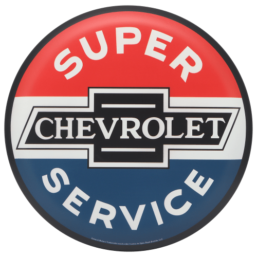 Open Road Brands Chevrolet Super Service Round Metal Sign
