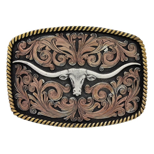 Montana Silversmiths Tri-Color Texas Longhorn Attitude Buckle