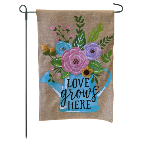 JEC Home Goods Watering Can 2-Sided Burlap Garden Flag