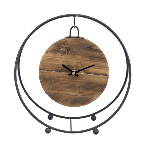 Melrose International Wood Tabletop Clock with Metal Housing