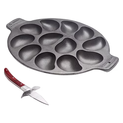 Outset Oyster Lovers Cast-Iron Grill Pan and Knife Set