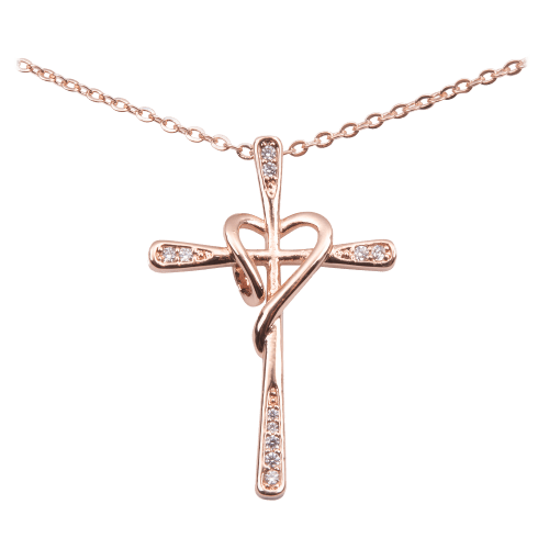 Amanda Blu 18'' Rose Gold Pave Cross Heart Necklace