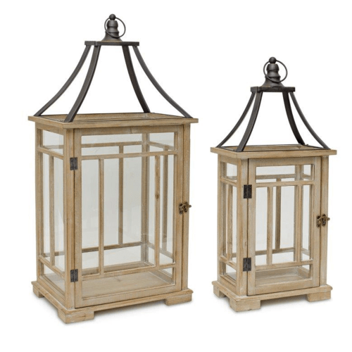 Melrose International Tan Wood Lantern with Metal Top 2-Pack