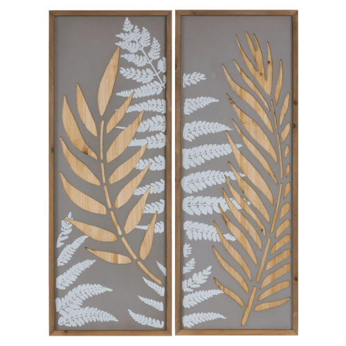 Melrose International Wood Framed Fern Panel Wall Art Set of 2