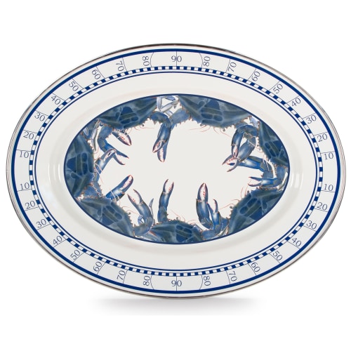 Golden Rabbit Blue Crab Enamelware Collection Oval Platter