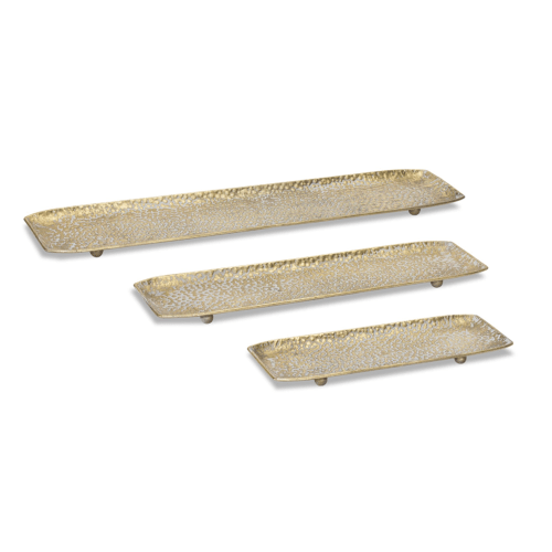Melrose International Hammered Bronze Metal Tray Set of 3