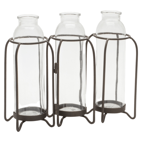 Melrose International Bottle Vases in Iron Holder