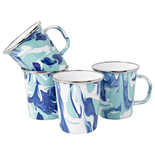 Golden Rabbit Lagoon Enamelware 4-Piece Latte Mug Set