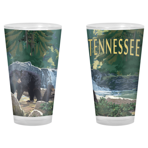Lantern Press Tennessee Bears and Waterfall Pint Glass