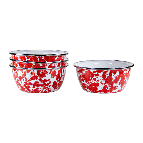 Golden Rabbit Enamelware Red Swirl 4-Piece Salad Bowl Set