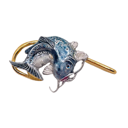 Hookits Blue Catfish Fishing Hook Hat Pin Clip