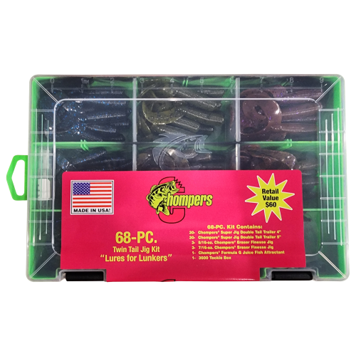 Chompers 68-Piece Twin Tail Grub Jig Kit