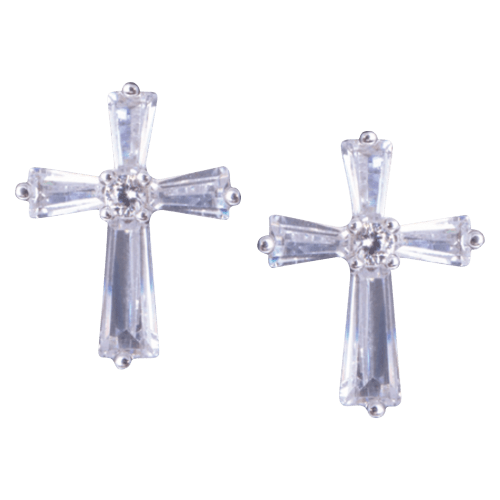 Amanda Blu Silver Baguette Cross Earrings