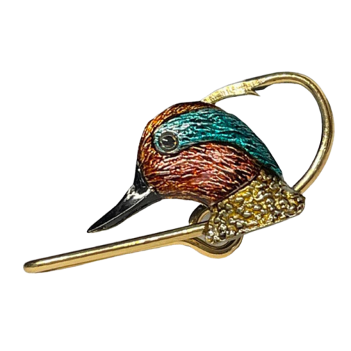 Hookits Green-Winged Teal Head Fishing Hook Hat Pin Clip