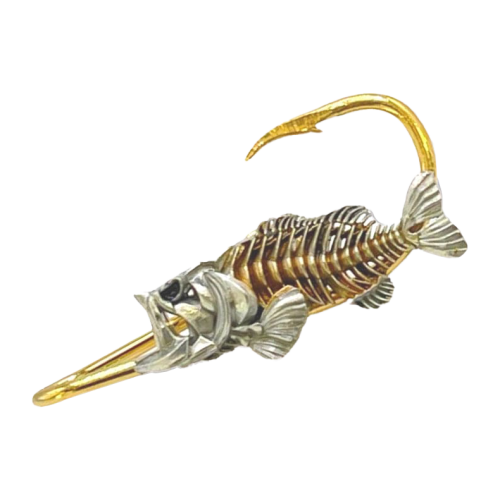 Hookits Bass Bone Fishing Hook Hat Pin Clip