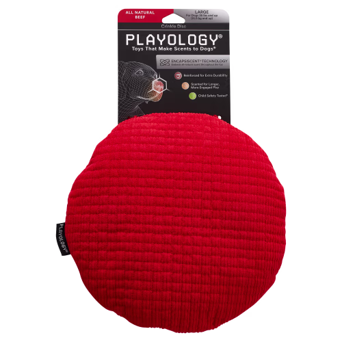 Playology Beef Plush Crinkle Disc for Dogs