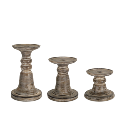 Melrose International Brushed Stone Candle Holders