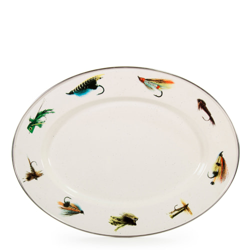 Golden Rabbit Fishing Fly Enamelware Collection Oval Platter