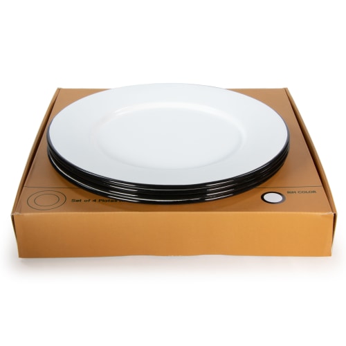 Golden Rabbit Enamelware Rolled Black Rim 4-Piece Plate Set
