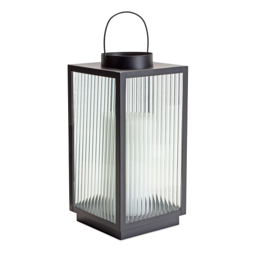 Melrose International Iron Metal Ribbed-Glass Lantern
